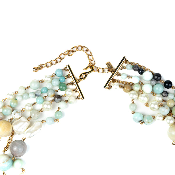 Kenneth Jay Lane Amazonite And Mother Of Pearl Link Necklace