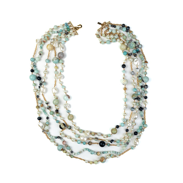 Kenneth Jay Lane Amazonite And Mother Of Pearl Link Necklace