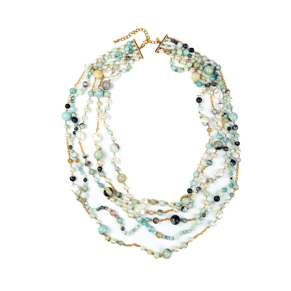 kenneth jay lane Amazonite and Mother of Pearl Link Necklace