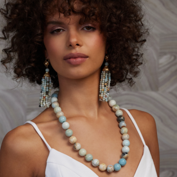 Kenneth Jay Lane Amazonite Beaded Gold Hook Necklace