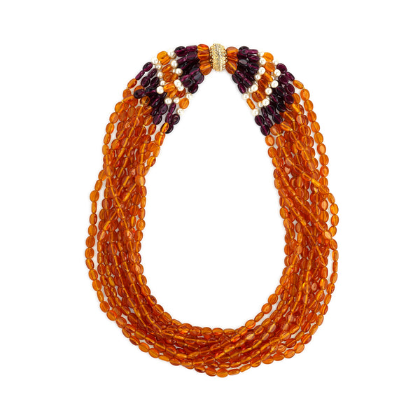 kenneth jay lane Amber & Amethyst Multi-Strand Necklace