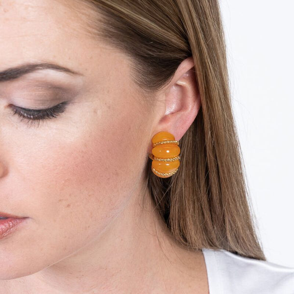 kenneth jay lane Amber Resin Gold Wire Wrapped Clip Earrings