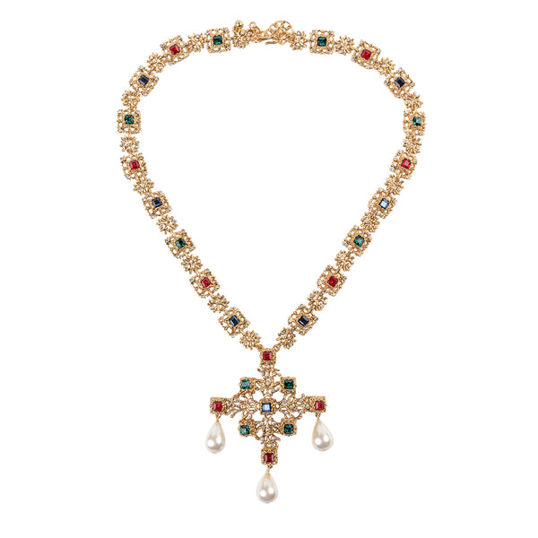 kenneth jay lane Antique Gold Multicolor Drop Pendant Necklace