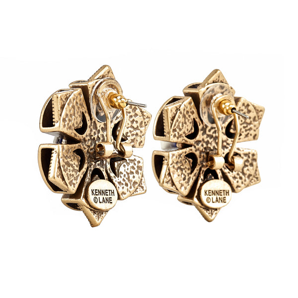 Kenneth Jay Lane Antique Gold Sapphire Cabochon Earrings