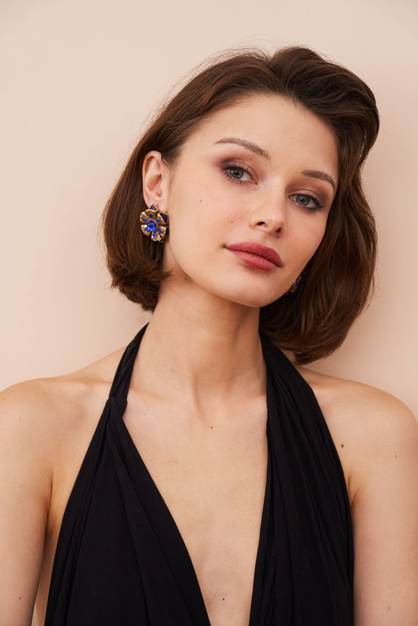 Kenneth Jay Lane Antique Gold Sapphire Cabochon Earrings