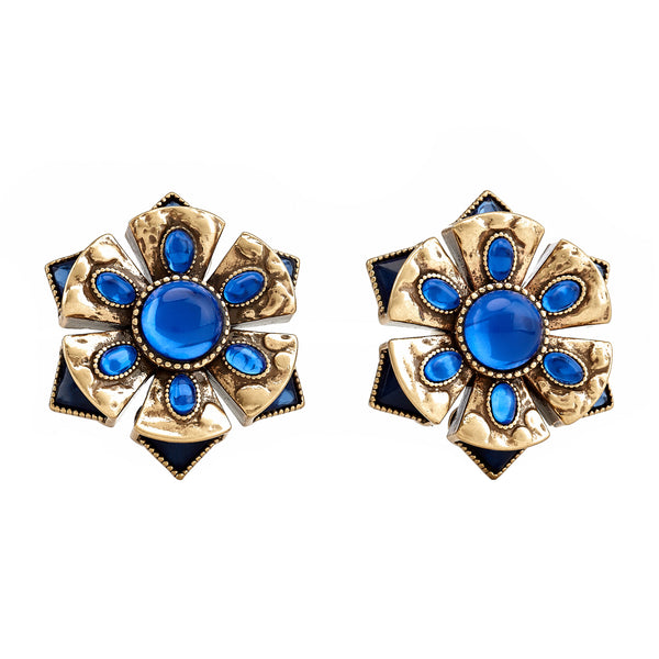 kenneth jay lane Antique Gold Sapphire Cabochon Earrings