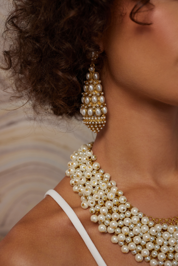 Kenneth Jay Lane Antique Gold With Pearl Drop Clip Earrings