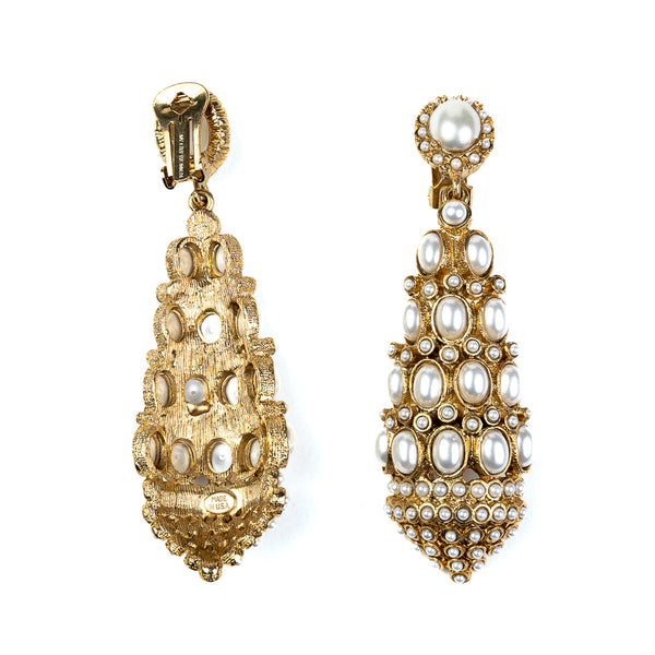 Kenneth Jay Lane Antique Gold With Pearl Drop Clip Earrings