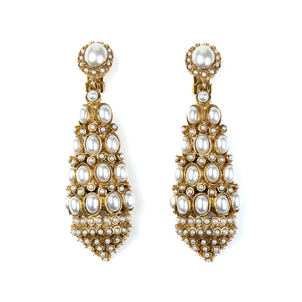 kenneth jay lane Antique Gold with Pearl Drop Clip Earrings