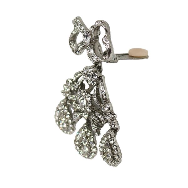 Kenneth Jay Lane Antique Silver Bow Top Clip Earrings