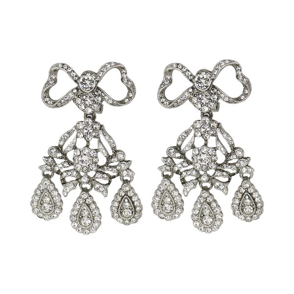 kenneth jay lane Antique Silver Bow Top Clip Earrings