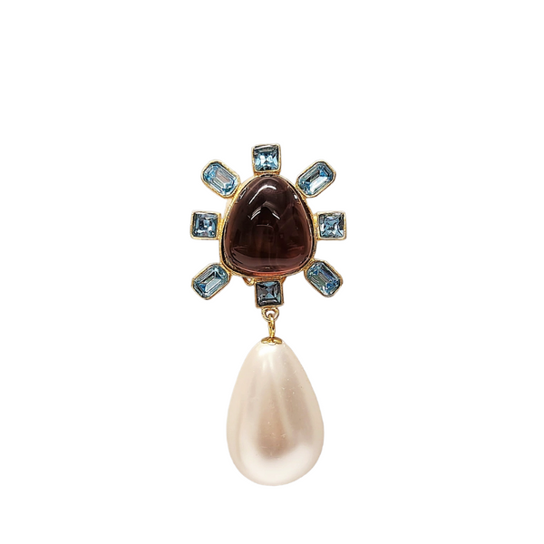 Kenneth Jay Lane Aqua And Amethyst Pearl Drop Clip-On Earrings
