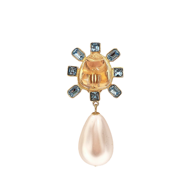 Kenneth Jay Lane Aqua And Clear Pearl Drop Clip-On Earring