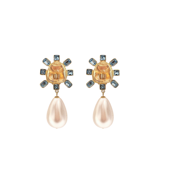 kenneth jay lane Aqua and Clear Pearl Drop Clip-On Earring