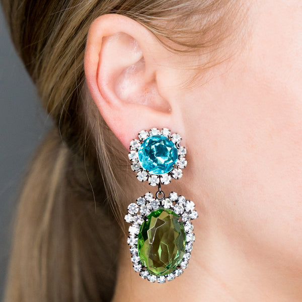 Kenneth Jay Lane Aqua And Peridot Drop Clip Earrings
