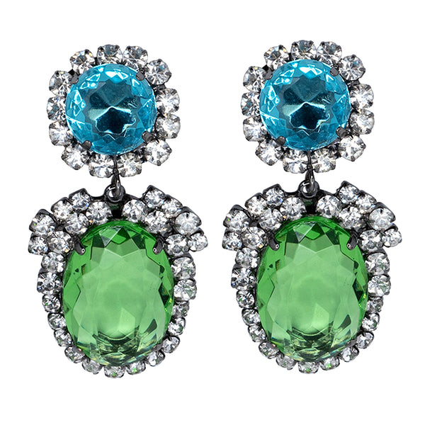 kenneth jay lane Aqua and Peridot Drop Clip Earrings