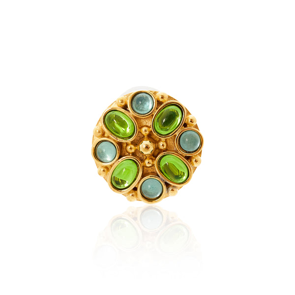 Kenneth Jay Lane Aqua & Peridot Gold Button Clip Earrings