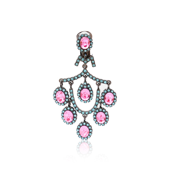 Kenneth Jay Lane Aqua & Rose Pink Chandelier Earrings