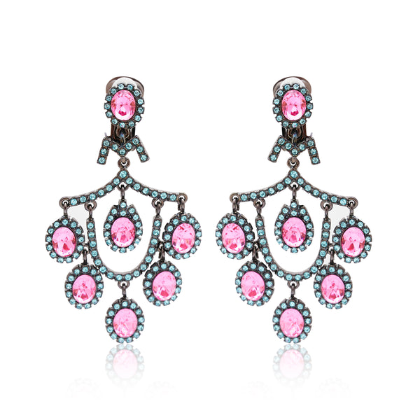 kenneth jay lane Aqua & Rose Pink Chandelier Earrings