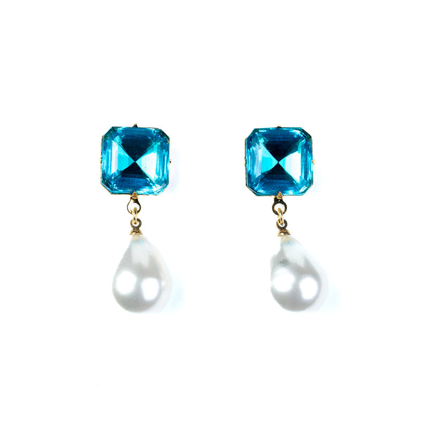 kenneth jay lane Aqua Stone Pearl Drop Pierced Earrings