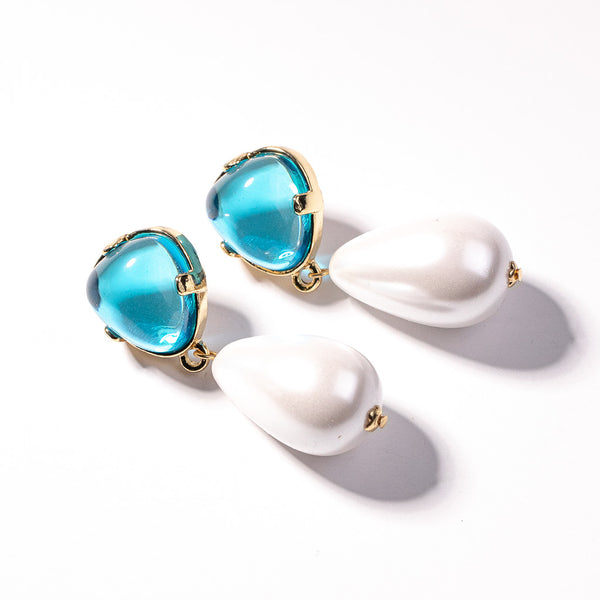 Kenneth Jay Lane Aqua Top And Pearl Drop Pierced Earring