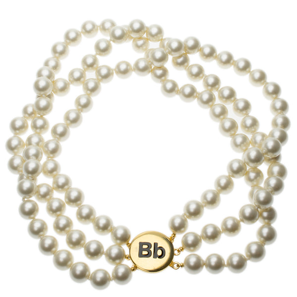 kenneth jay lane Barbara Bush 3 Row Cultura Pearl "Bb" Clasp Necklace