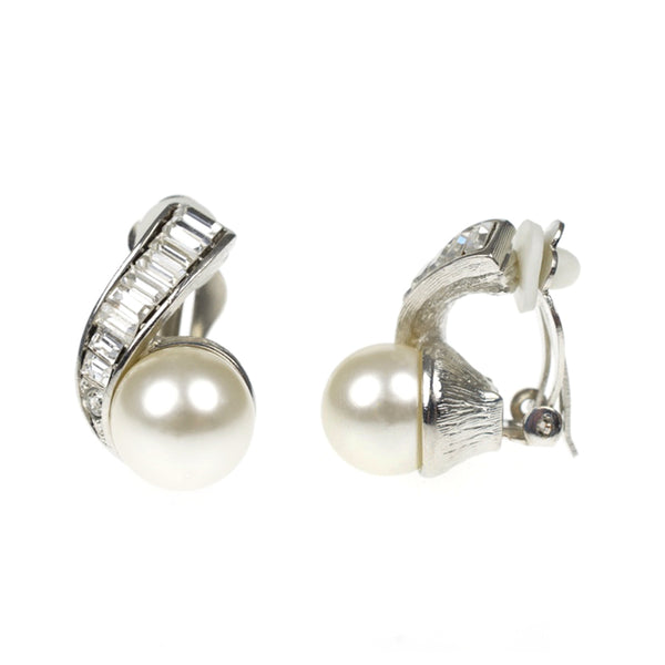 Kenneth Jay Lane Barbara Bush Pearl And Crystal Swirl Clip-On Earrings