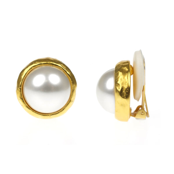 Kenneth Jay Lane Barbara Bush Pearl Center Clip-On Earrings