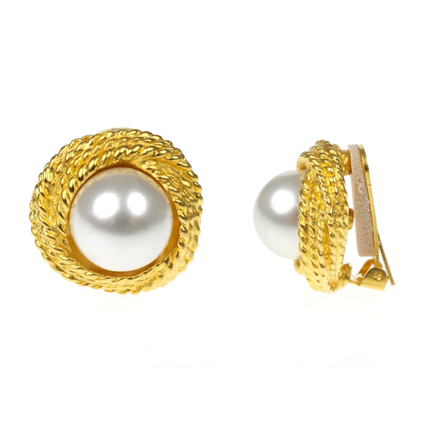 Kenneth Jay Lane Barbara Bush Pearl Loveknot Clip Earrings