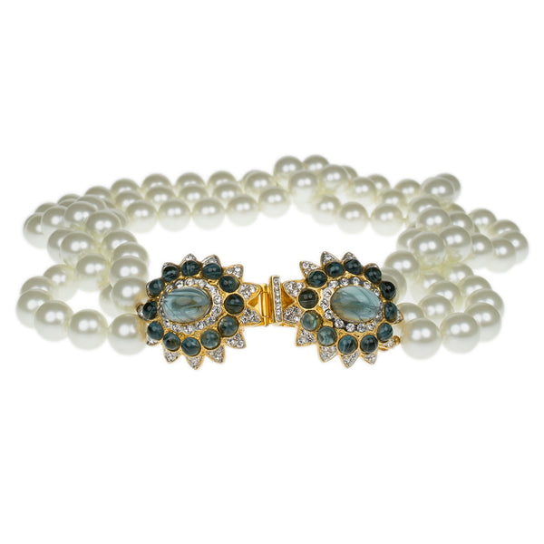 Kenneth Jay Lane Barbara Bush Pearl & Sapphire Clasp Necklace