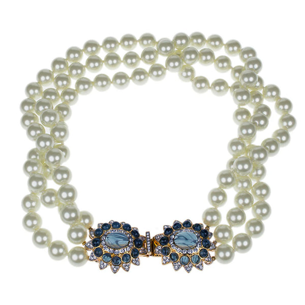 kenneth jay lane Barbara Bush Pearl & Sapphire Clasp Necklace