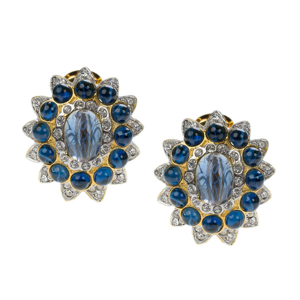kenneth jay lane Barbara Bush Sapphire Cabochon Clip Earrings