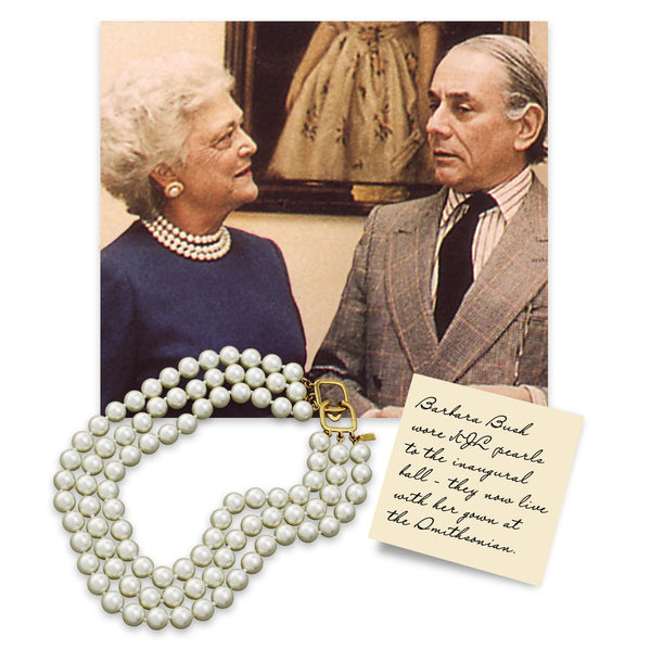 Kenneth Jay Lane Barbara Bush Triple Strand Pearl Necklace