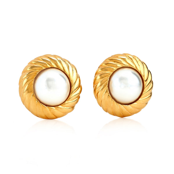 kenneth jay lane Barbara Bush Twist Pearl Button Earrings