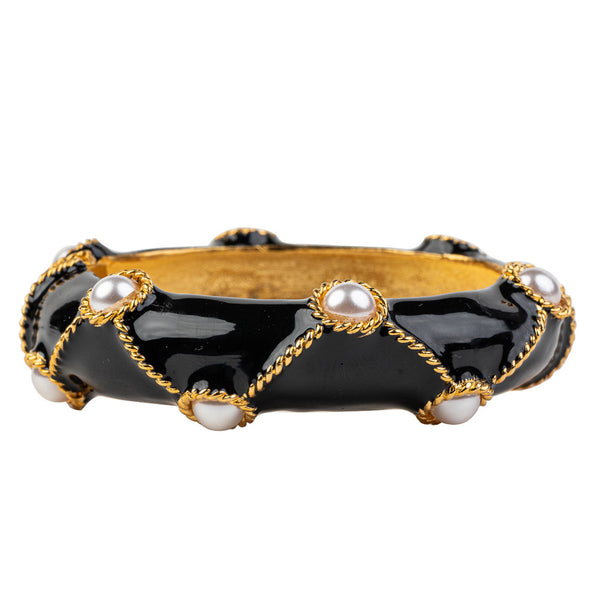 Kenneth Jay Lane Black Bracelet With Pearl Cabochons