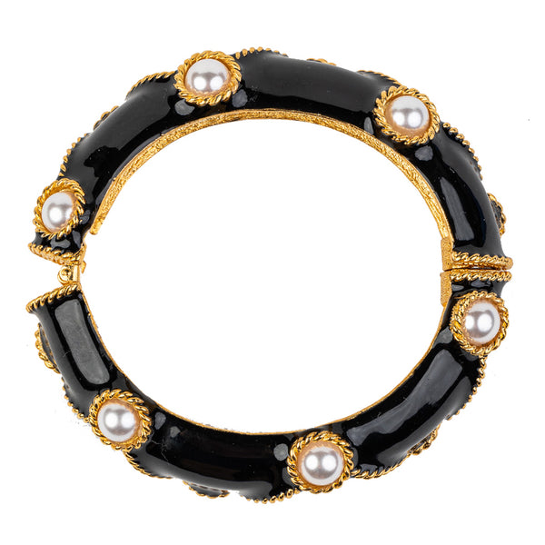 kenneth jay lane Black Bracelet with Pearl Cabochons