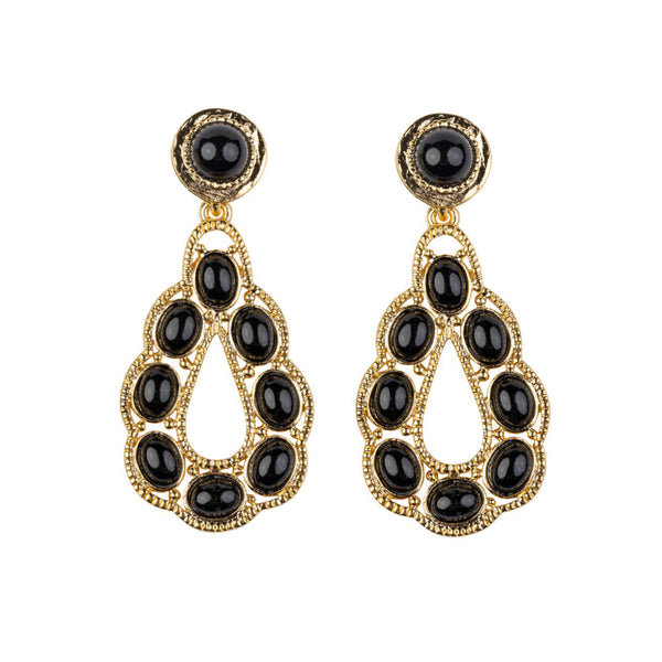 Kenneth Jay Lane Black Cabochons Teardrop Shape Earring