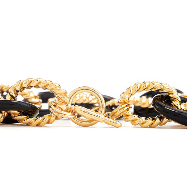 Kenneth Jay Lane Black Double Gold Twist Clasp Bracelet