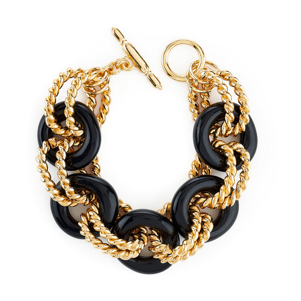 kenneth jay lane Black Double Gold Twist Clasp Bracelet