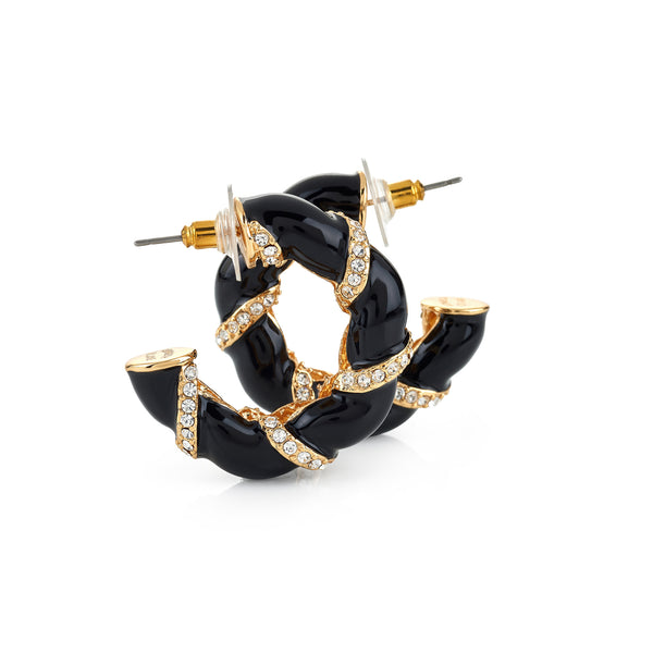 kenneth jay lane Black Enamel Rhinestone Hoop Earrings