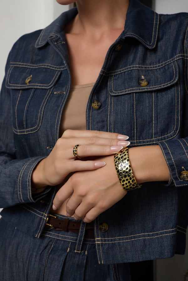 Kenneth Jay Lane Black Enamel Spots Open Cuff Bracelet