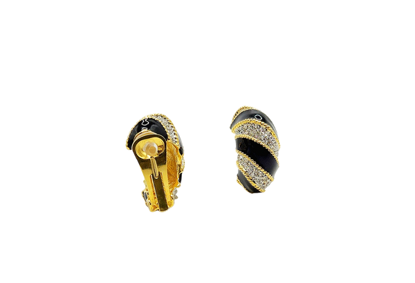 Kenneth Jay Lane Black Enamel With Crystal Rope Twist Earring