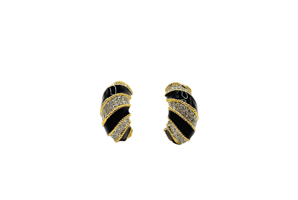 kenneth jay lane Black Enamel with Crystal Rope Twist Earring