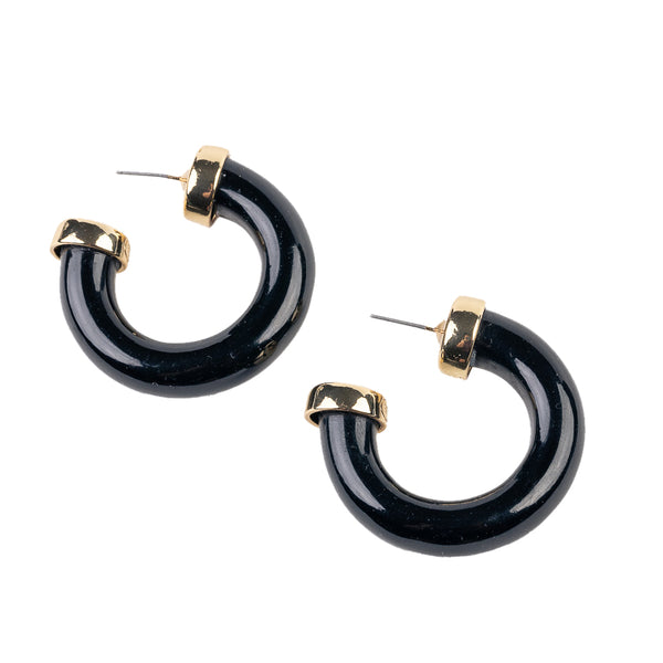 Kenneth Jay Lane Black Polished Hoop Earring With Gold