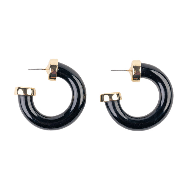 kenneth jay lane Black Polished Hoop Earring with Gold