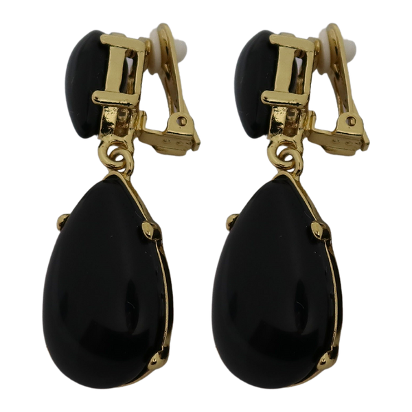 Kenneth Jay Lane Black Resin Teardrop Cabochon Clip Earring