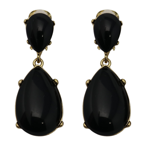 kenneth jay lane Black Resin Teardrop Cabochon Clip Earring