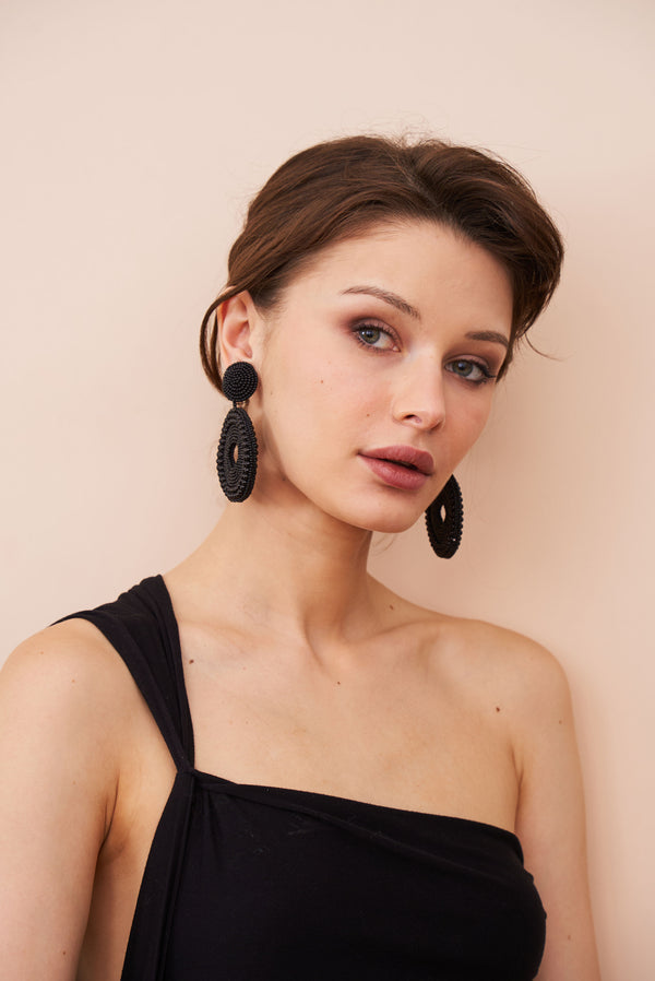 Kenneth Jay Lane Black Seed Bead Round Clip-On Earrings