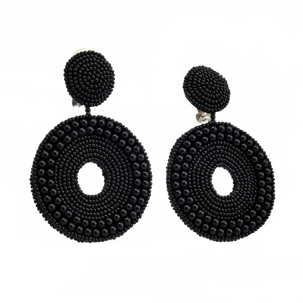 kenneth jay lane Black Seed Bead Round Clip-On Earrings