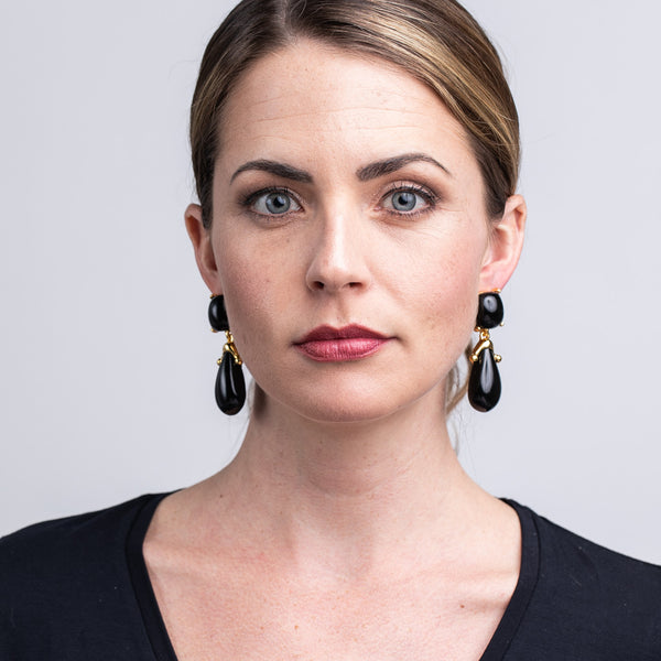 Kenneth Jay Lane Black Square Top Drop Clip Earrings